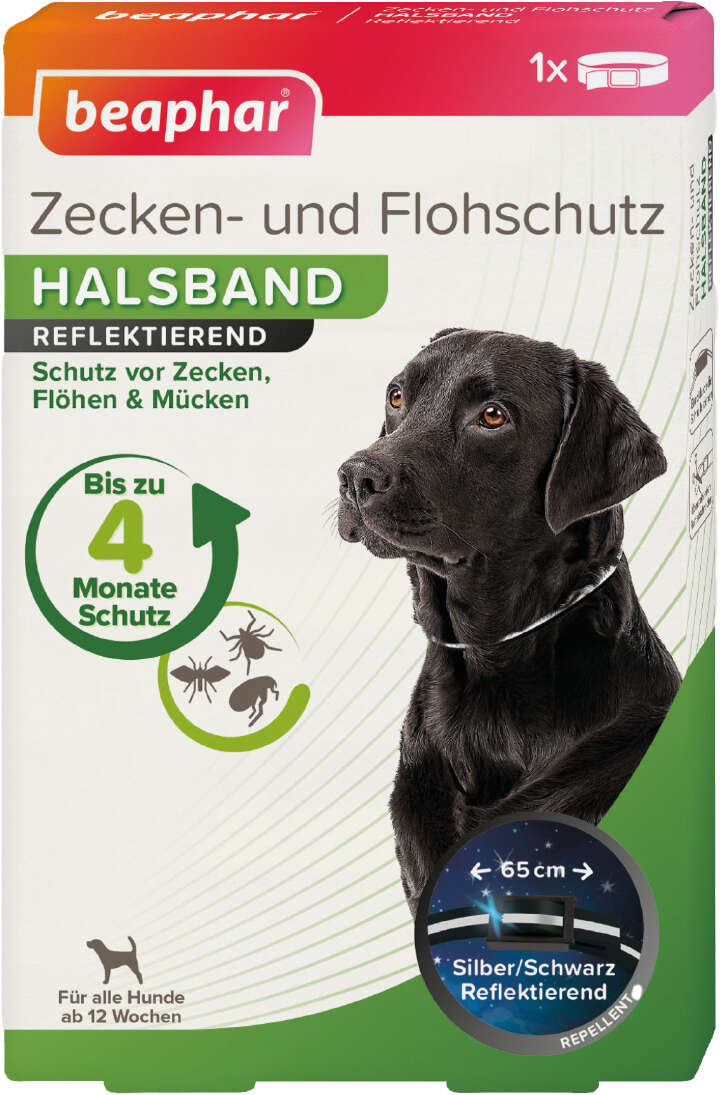 beaphar Zecken- und Flohschutzhalsband für Hunde reflektierend